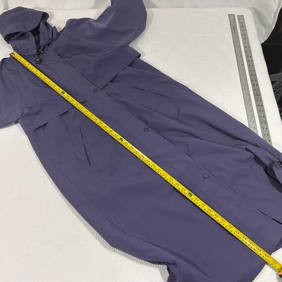 Bean Coat Womens Petite Medium Purple Hooded Long Rain Trench Jacket Waterproof - Picture 10 of 11